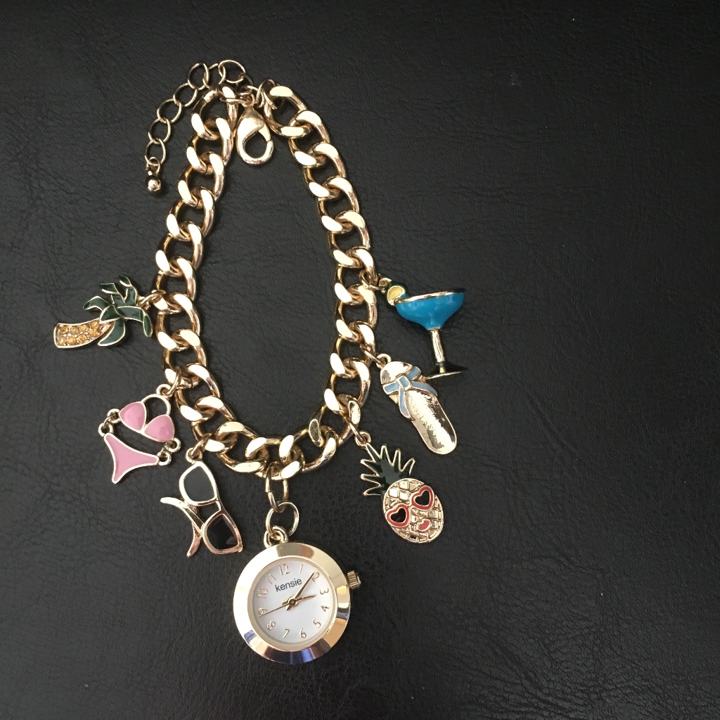 Glam Watch Charm Bracelet Cocktail Flip Flops Palm Tree Pineappe Bikini 24$